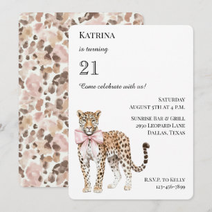 Chic Leopard Pink Bow Birthday Invitation