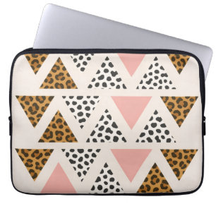 Chic Leopard & Pink Triangle Pattern Laptop Sleeve
