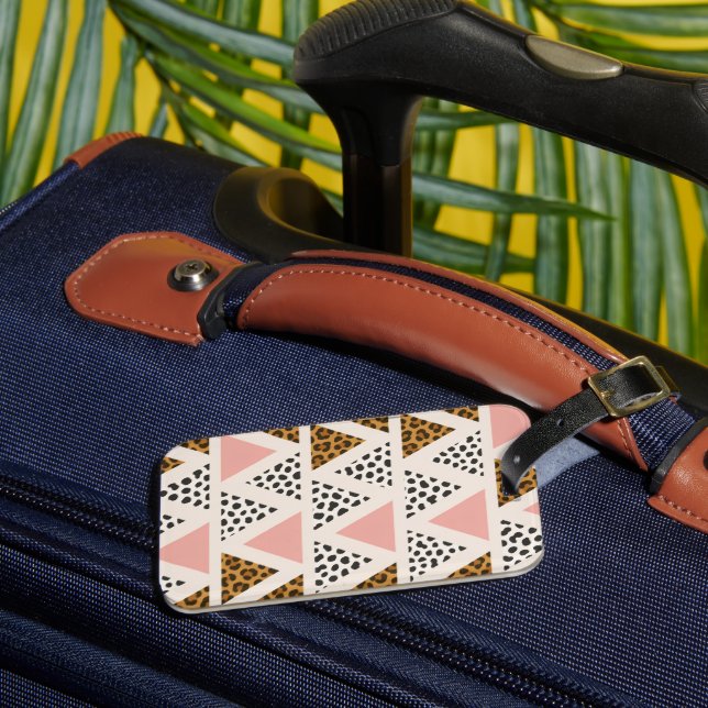 Chic Leopard & Pink Triangle Pattern Luggage Tag (Front Insitu 3)