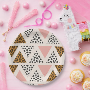 Chic Leopard & Pink Triangle Pattern Paper Plate