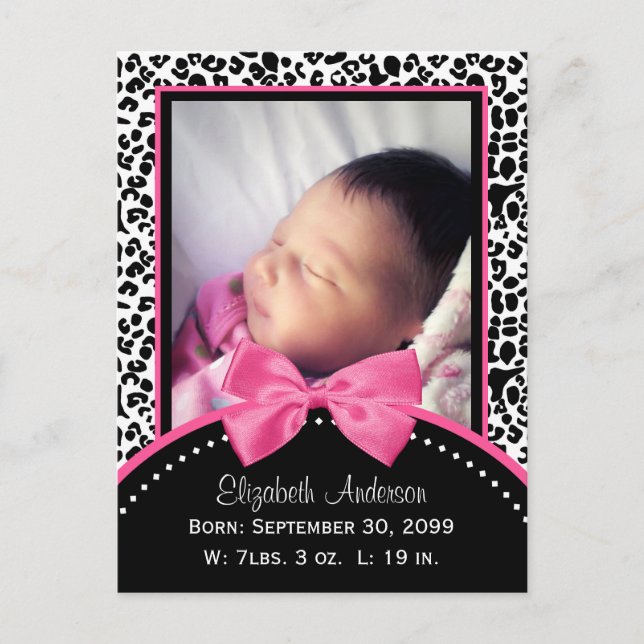 Chic Leopard Print Baby Photo Birth Announcement (Front)