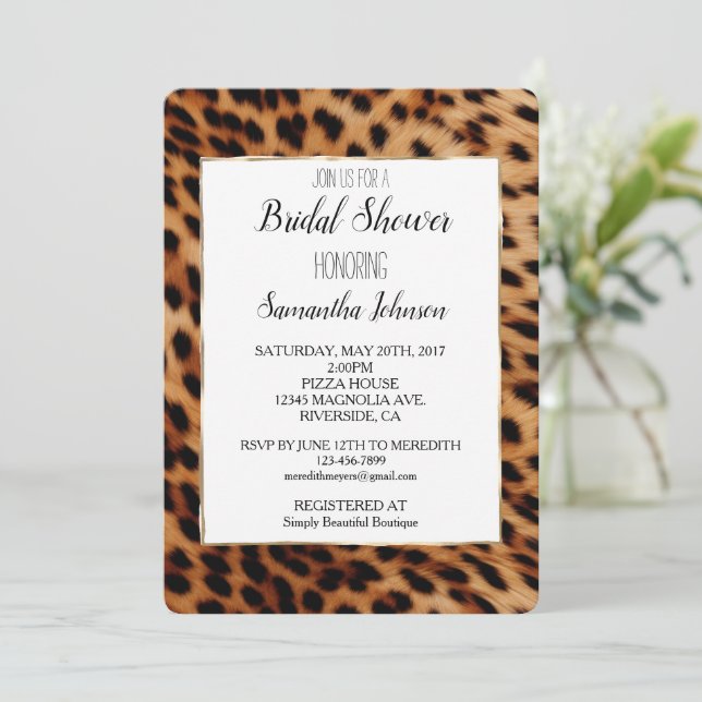 Chic Leopard Print Bridal Shower Invitation (Standing Front)