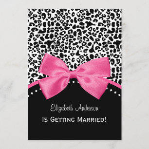 Chic Leopard Print Bridal Shower With Pink Ribbon Invitation