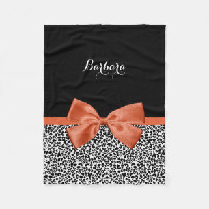 Chic Leopard Print Burnt Orange Bow With Name Fleece Blanket