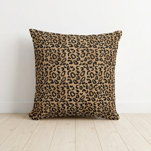 Chic Leopard Print Cheetah Spots Brown Black Cushion