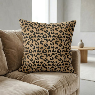 Chic Leopard Print Cheetah Spots Brown Black Cushion