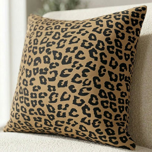 Chic Leopard Print Cheetah Spots Brown Black Cushion
