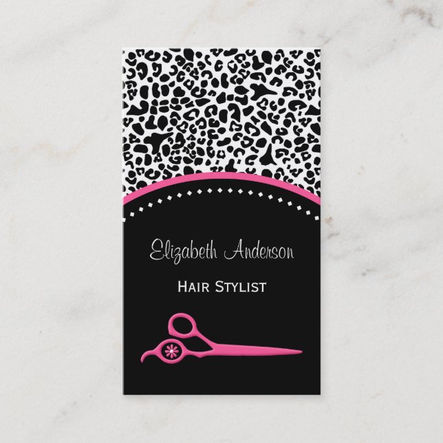 Chic Leopard Print Hair Stylist and Beauty Salon Business Card (Front)