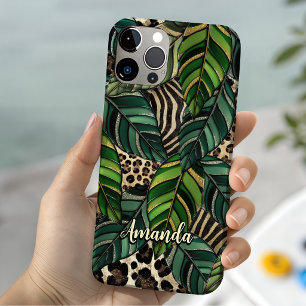 chic leopard print monstera leaves monogram Case-M iPhone 16 Case