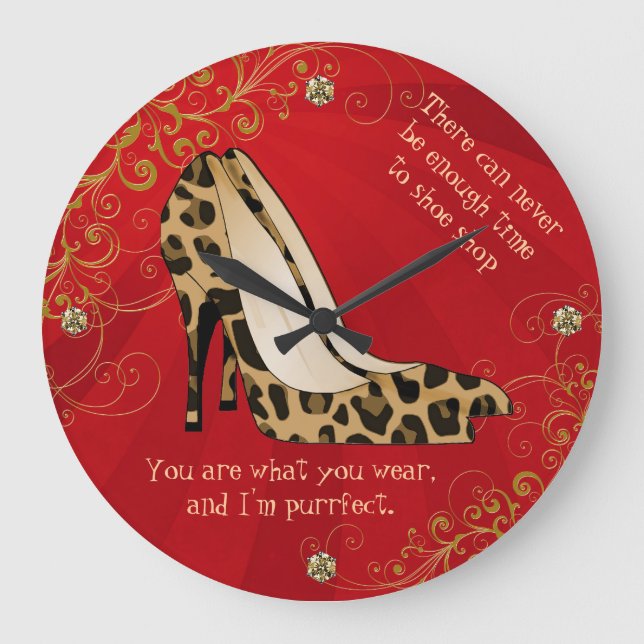 Chic Leopard Print Stiletto Heels Wall Clock (Front)