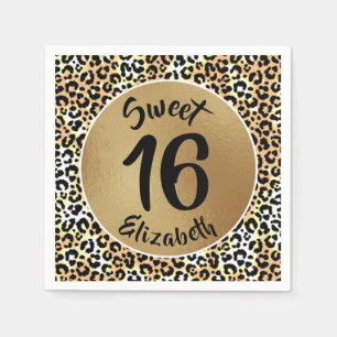 Chic Leopard Print Sweet 16 Birthday Napkin