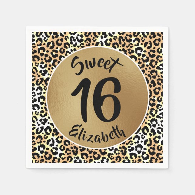 Chic Leopard Print Sweet 16 Birthday Napkin (Front)