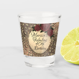 Chic Leopard Rose Fabulous 40th Birthday Customise Shot Glass
