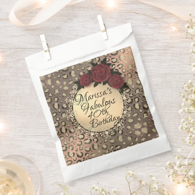 Chic Leopard Rose Fabulous 40th Birthday  Favour Bags (Clipped)