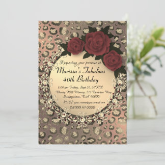 Chic Leopard Rose Fabulous 40th Birthday     Invitation