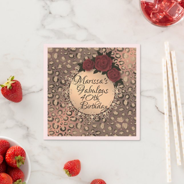Chic Leopard Rose Fabulous 40th Birthday  Napkin (Insitu)