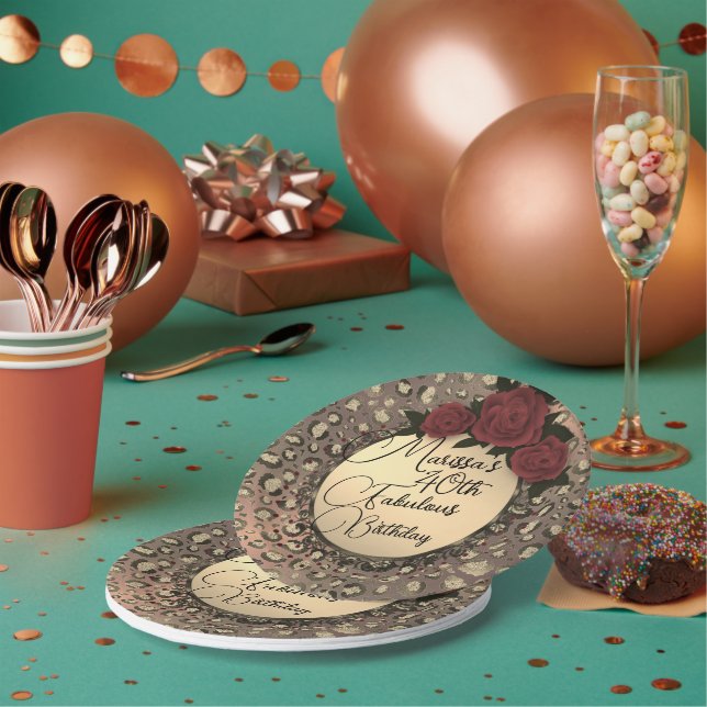 Chic Leopard Rose Fabulous 40th Birthday Paper Pla Plate (Multi)