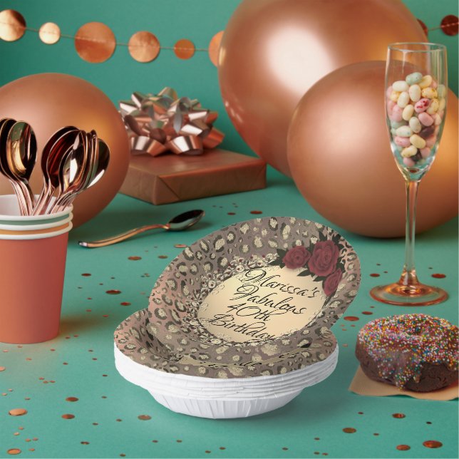 Chic Leopard Rose Fabulous 40th Birthday  Paper Plate (Multi)