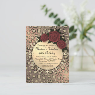 Chic Leopard Rose Fabulous 40th Birthday Postcard