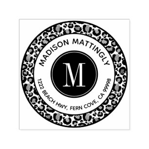 Chic Leopard Spots Boho Monogram Return Address Self-inking Stamp
