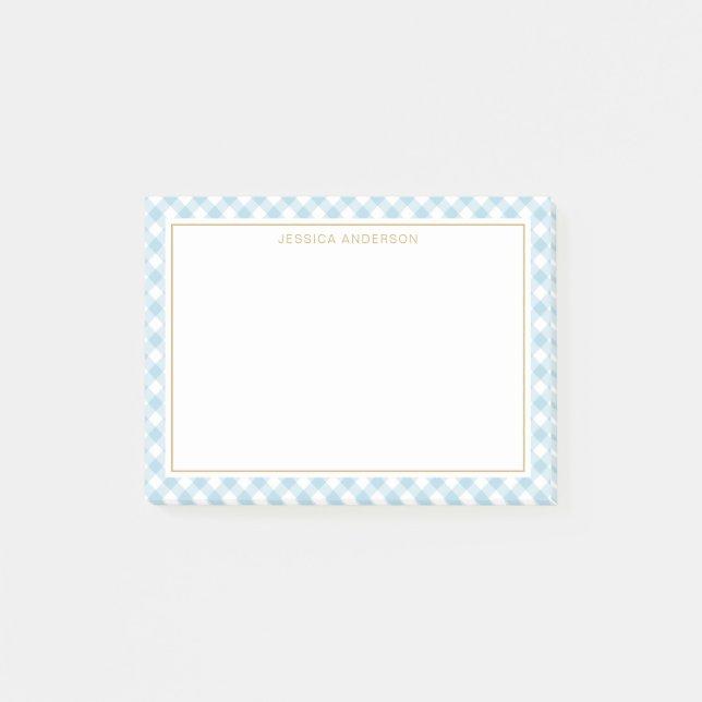 Chic Light Blue And White Gingham Pattern Post-it Notes (Front)