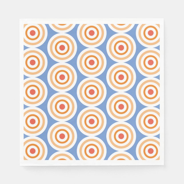 Chic Light Blue Orange White Circular Art Pattern Napkin (Front)