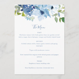 Chic Light Blue Watercolor Floral Script Custom  Menu