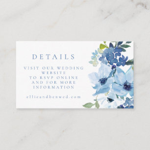Chic Light Blue Watercolor Floral Wedding Website Enclosure Card