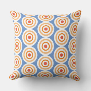 Chic Light Blue White Orange Tiled Concentric Art Cushion