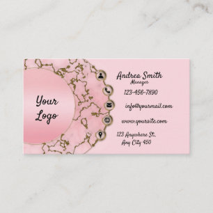 Chic Light Blush Pink Marble Gold Glitter Script   Business Card