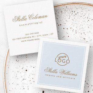 Chic light dusty blue custom logo minimalist square business card