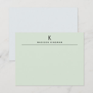 Chic Light Green Modern Monogram Initial Name Card