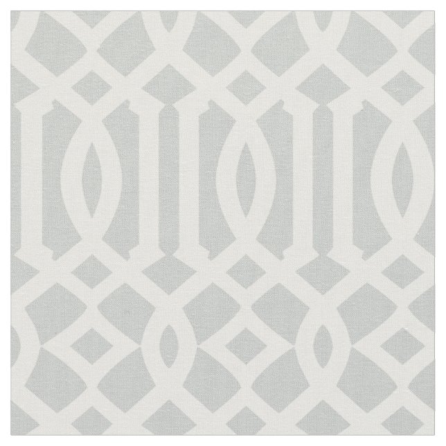 Chic Light Grey and White Trellis Lattice Pattern Fabric (Close Up)