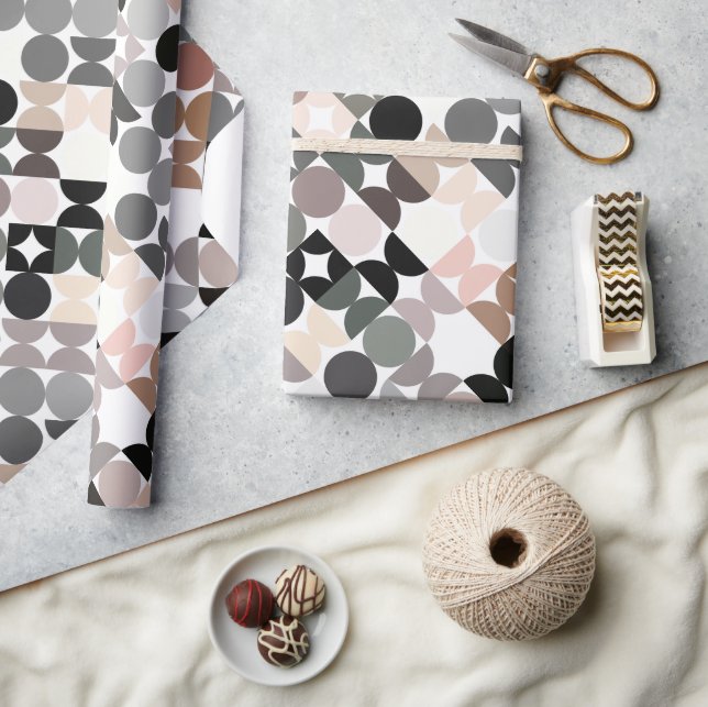 Chic Light Mauve Taupe Beige Grey Circles Pattern Wrapping Paper (Crafts)