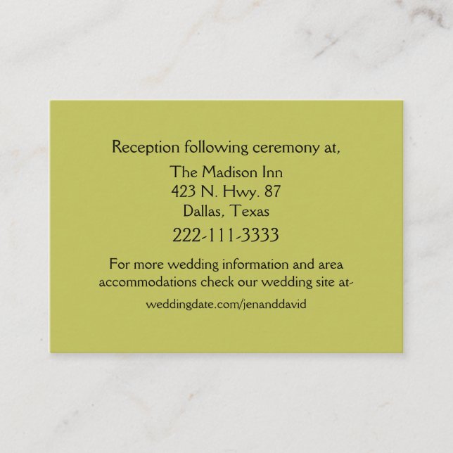 Chic Light Moss Green Wedding Enclosure Card (Front)