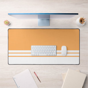 Chic Light Orange White Bottom Edge Racing Stripes Desk Mat