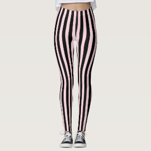 Chic Light Pink and Black Vertical Stripes Leggings