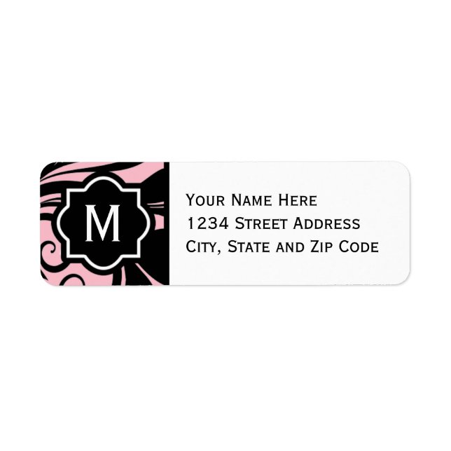 Chic Light Pink Black and White Flourish Monogram (Front)