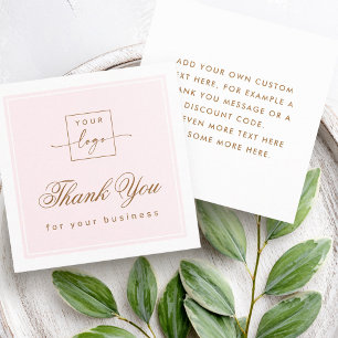 Chic light pink custom logo thank you card