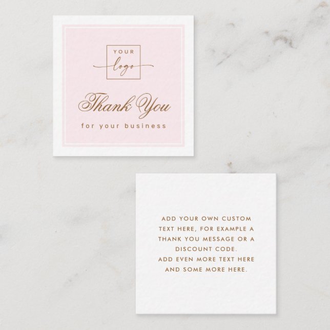 Chic light pink custom logo thank you card (Front/Back)