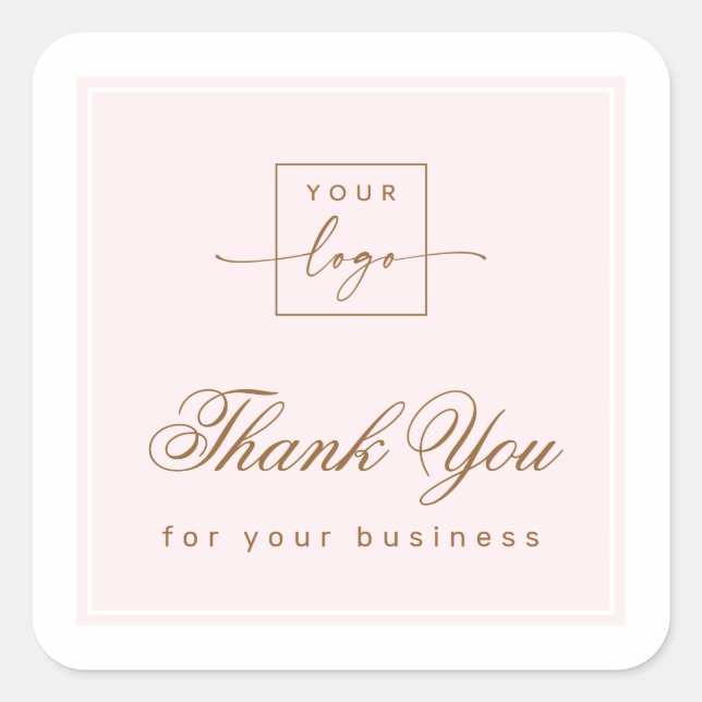 Chic light pink custom logo thank you square sticker (Front)