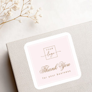 Chic light pink custom logo thank you square sticker