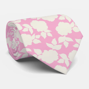 Chic light pink &white floral pattern tie
