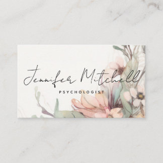 Chic Light Rose Sage Green Bohemian Floral Script  Business Card