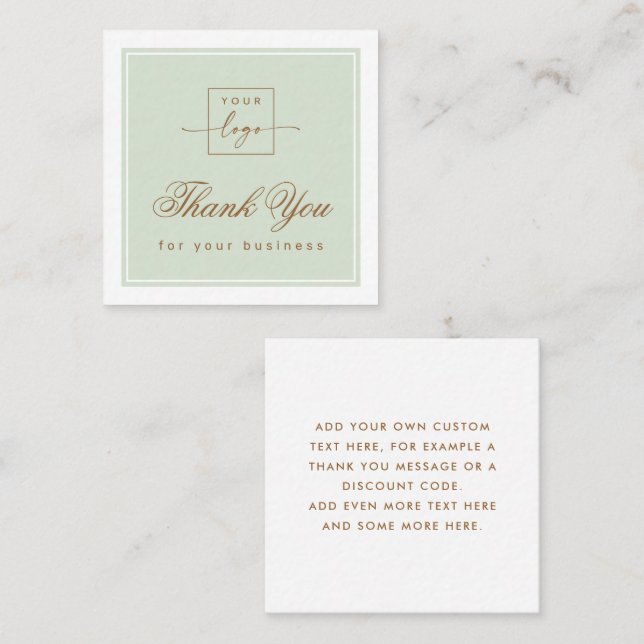 Chic light sage green custom logo thank you card (Front/Back)