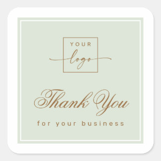 Chic light sage green custom logo thank you square sticker