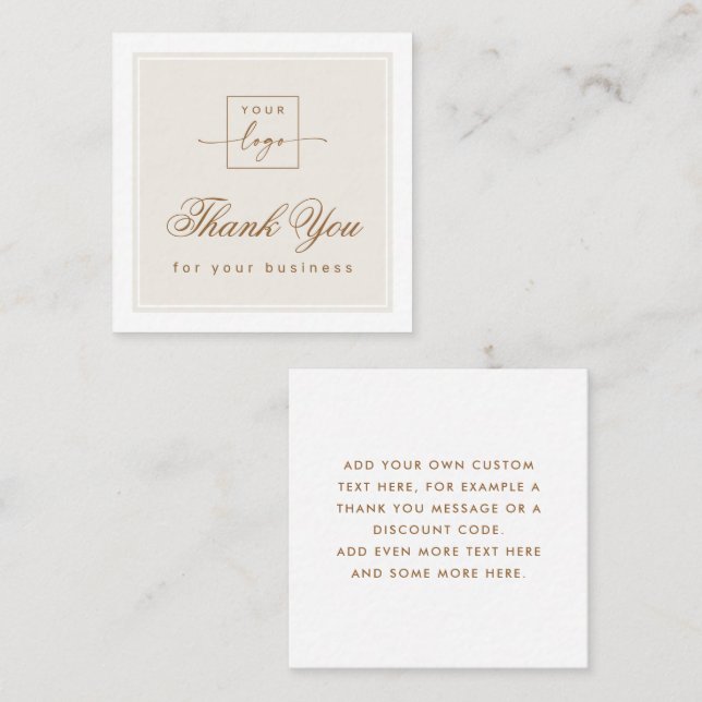 Chic light tan brown custom logo thank you card (Front/Back)