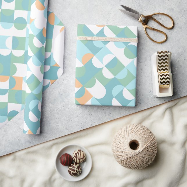 Chic Light Teal Blue Green Circles Art Pattern Wrapping Paper (Crafts)