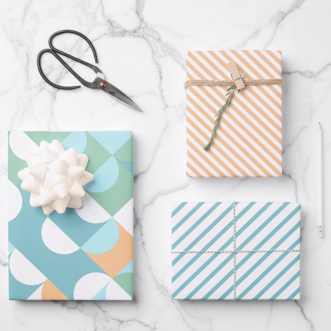 Chic Light Teal Blue Green Circles Art Pattern Wrapping Paper Sheet (Front)