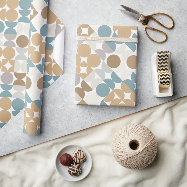 Chic Light Teal Taupe Tan Beige Circles Pattern Wrapping Paper (Crafts)